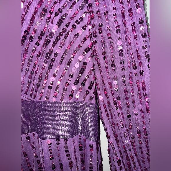 MAC DUGGAL Purple Sequin Wrap Over Bishop Sleeve Gown size 18 NWT - Picture 4 of 7